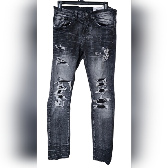 Men's Distressed Skinny Jeans in Black - Picture 1 of 4